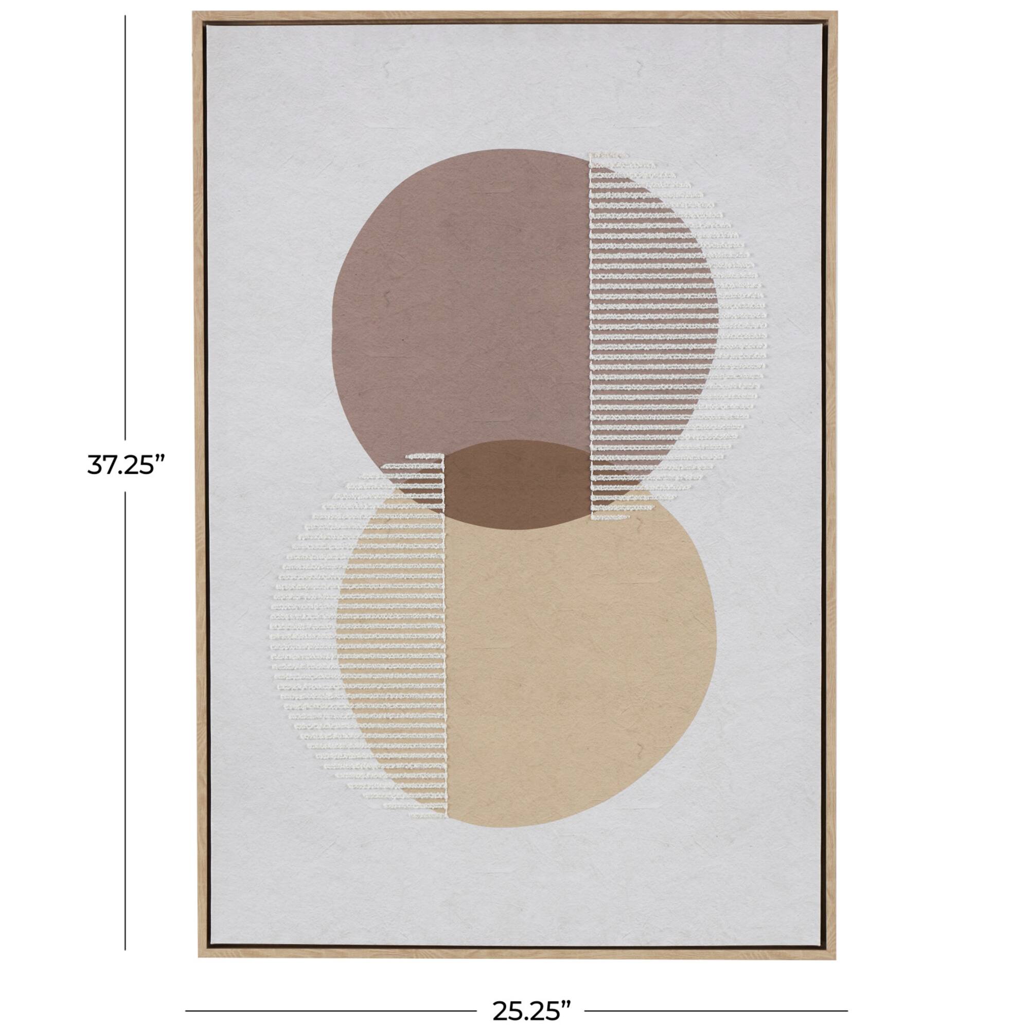 25" x 37" Wooden Geometric Circle Wall Art with White Fabric Detailing
